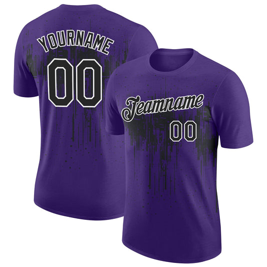 Custom Purple Black-White Dripping Splatter Paint Performance T-Shirt - Main View