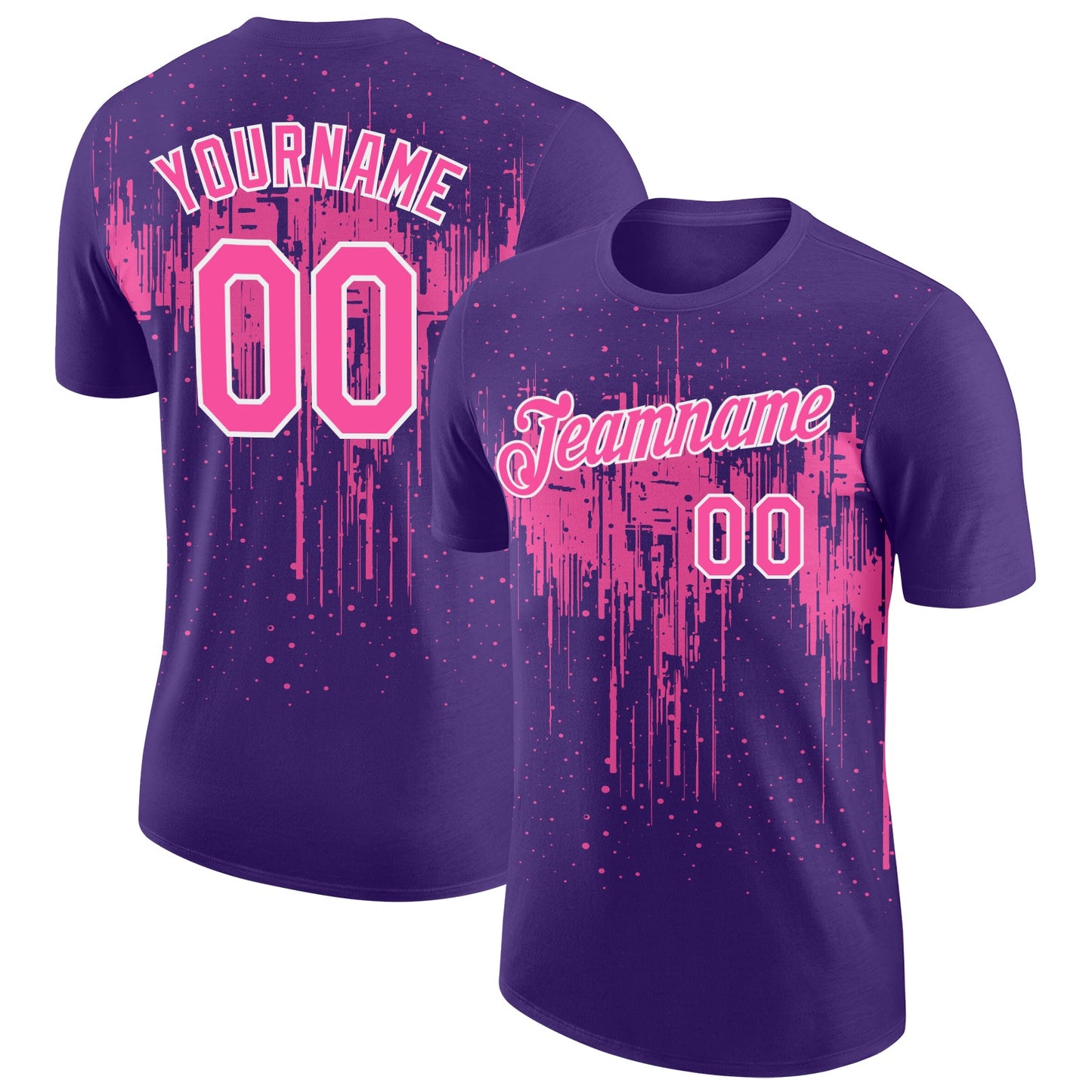 Custom Purple Pink-White Dripping Splatter Paint Performance T-Shirt - Main View