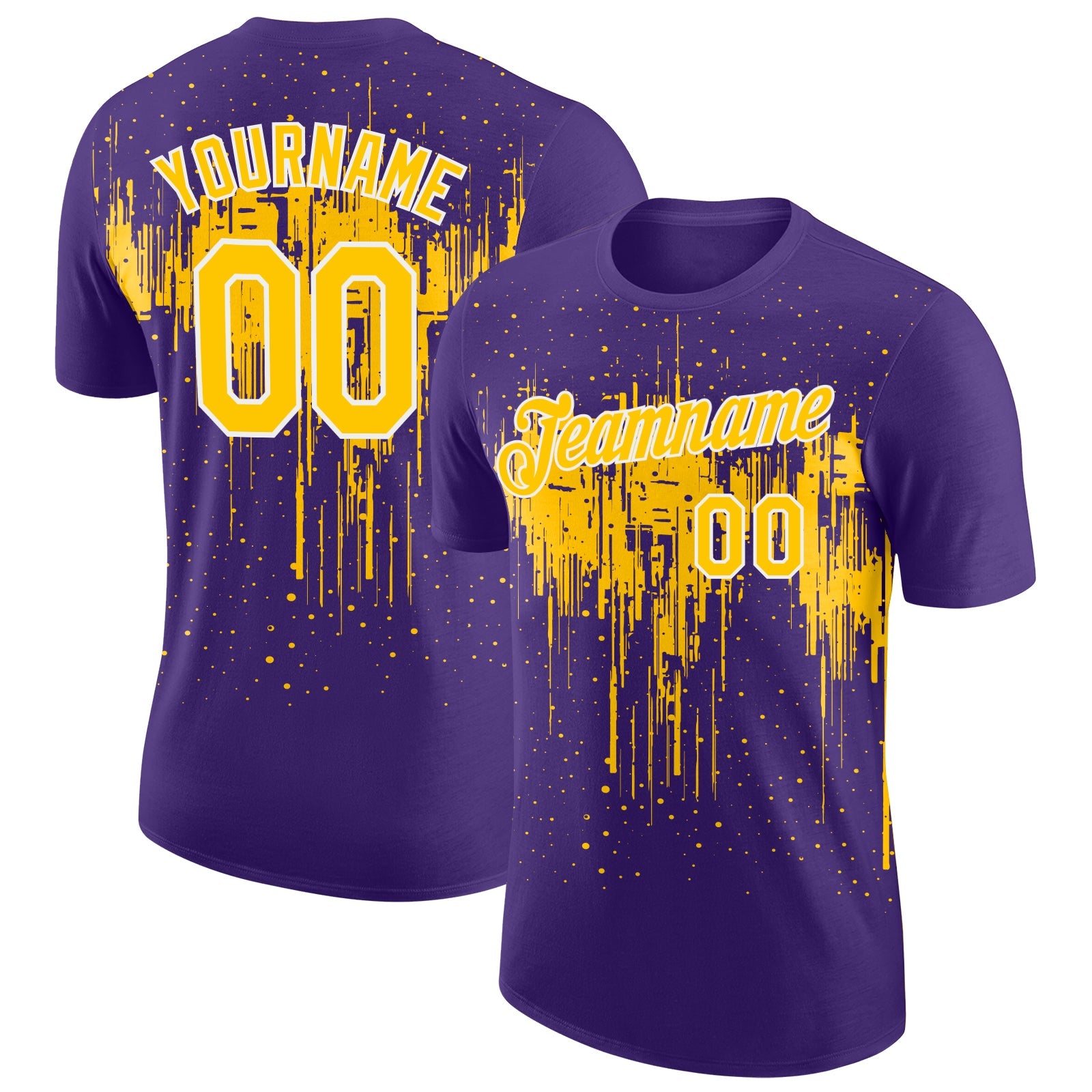 Custom Purple Yellow-White Dripping Splatter Paint Performance T-Shirt - Main View