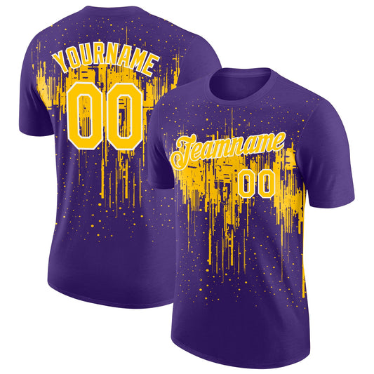 Custom Purple Yellow-White Dripping Splatter Paint Performance T-Shirt - Main View
