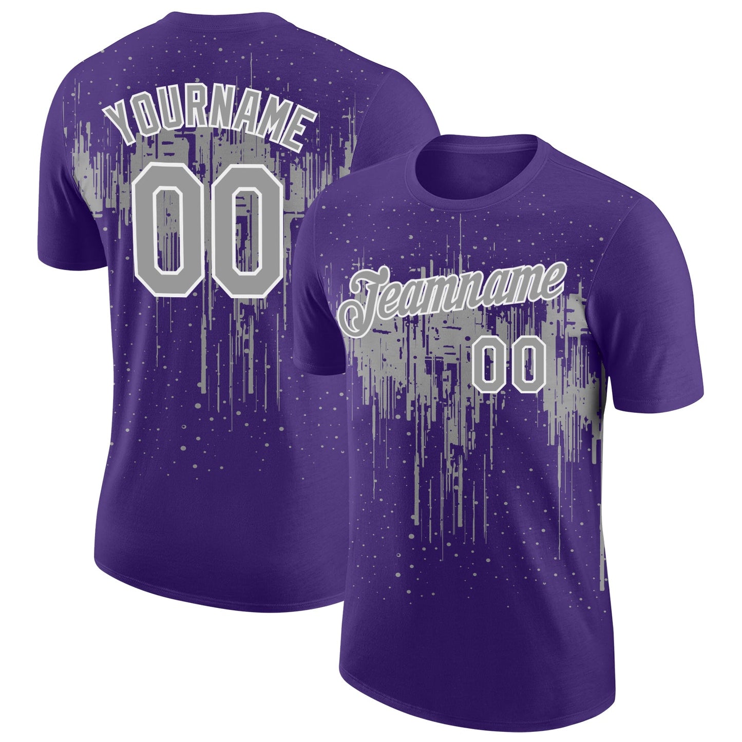Custom Purple Gray-White Dripping Splatter Paint Performance T-Shirt - Main View