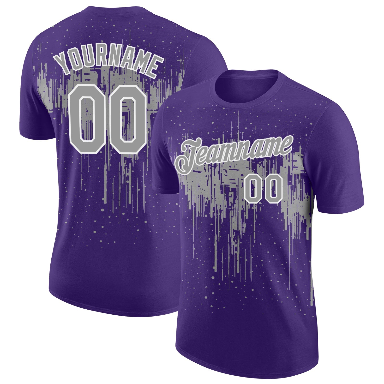 Custom Purple Gray-White Dripping Splatter Paint Performance T-Shirt - Main View