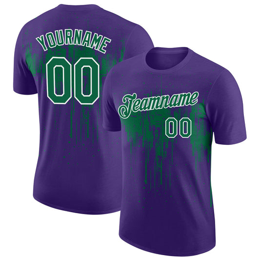 Custom Purple Kelly Green-White Dripping Splatter Paint Performance T-Shirt - Main View