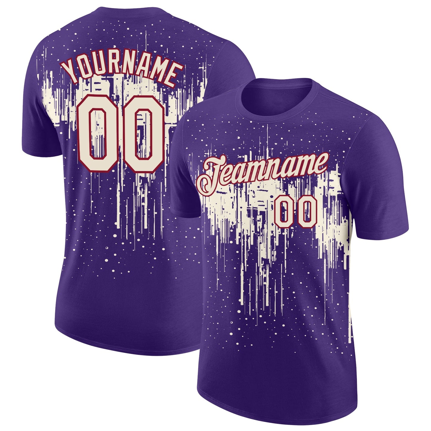 Custom Purple Cream-Crimson Dripping Splatter Paint Performance T-Shirt - Main View