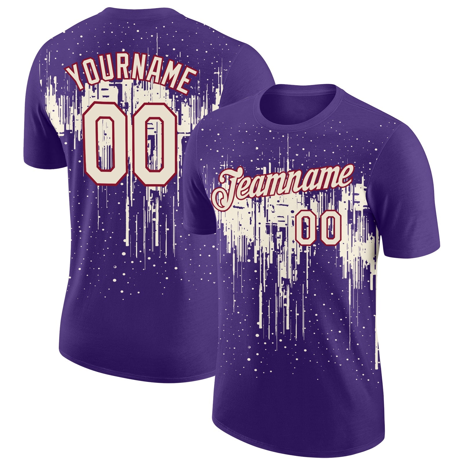Custom Purple Cream-Crimson Dripping Splatter Paint Performance T-Shirt - Main View
