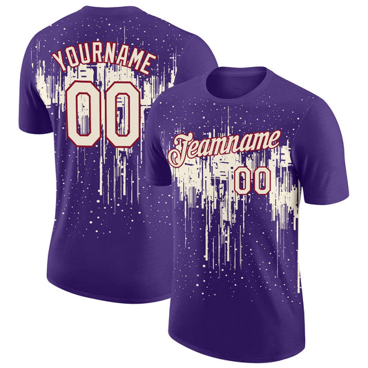 Custom Purple Cream-Crimson Dripping Splatter Paint Performance T-Shirt - Main View