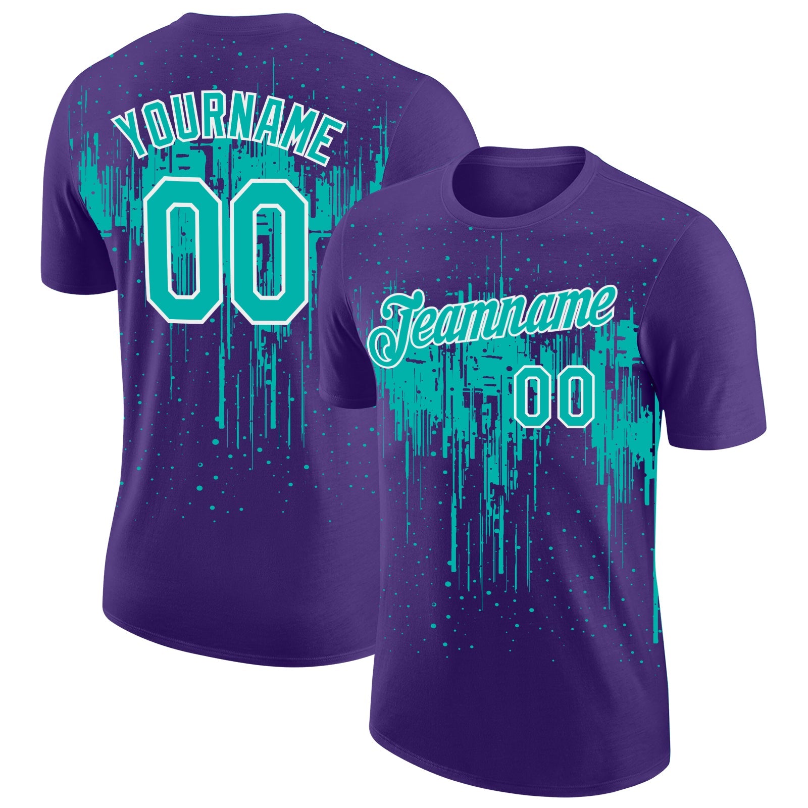 Custom Purple Aqua-White Dripping Splatter Paint Performance T-Shirt - Main View