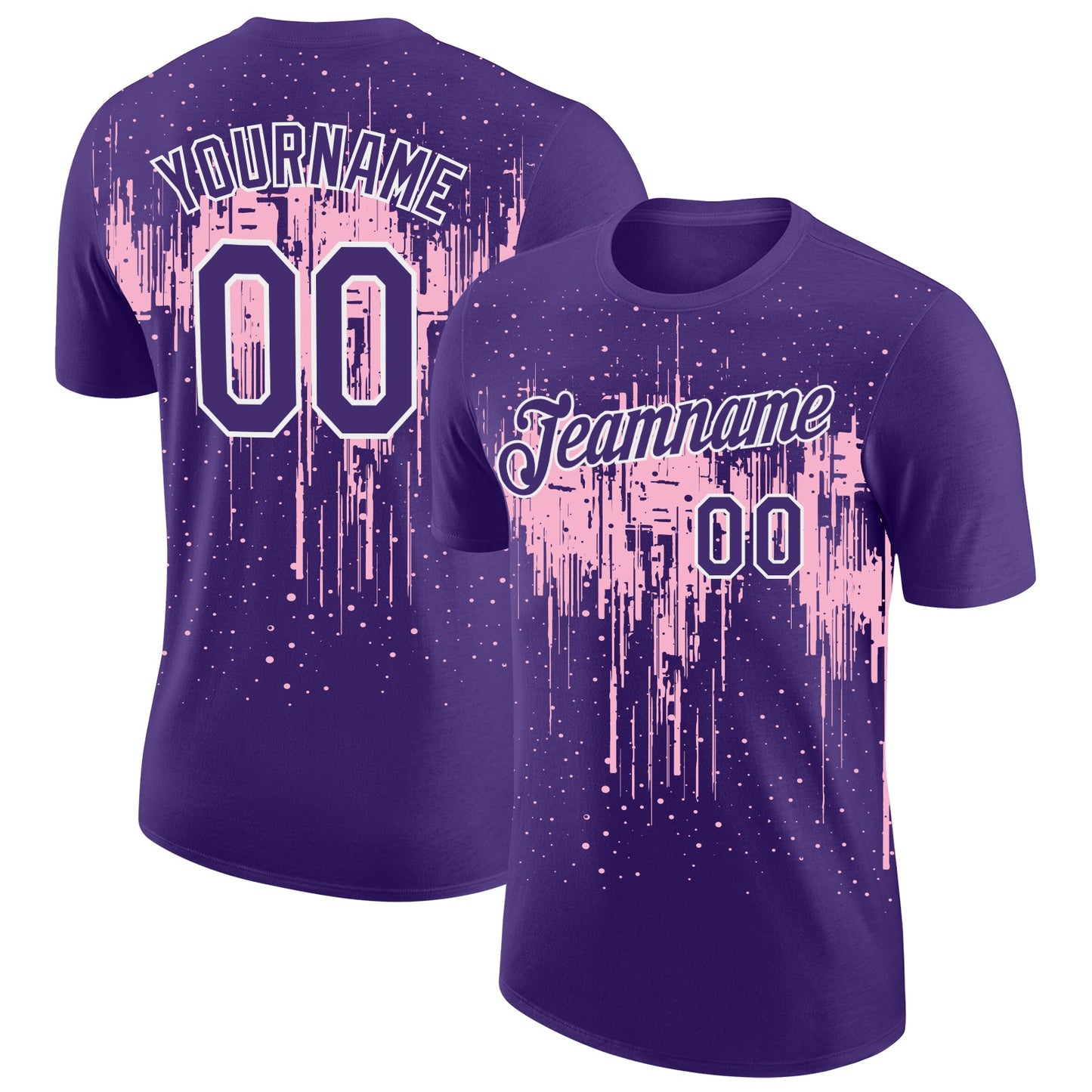 Custom Purple Light Pink-White Dripping Splatter Paint Performance T-Shirt - Main View
