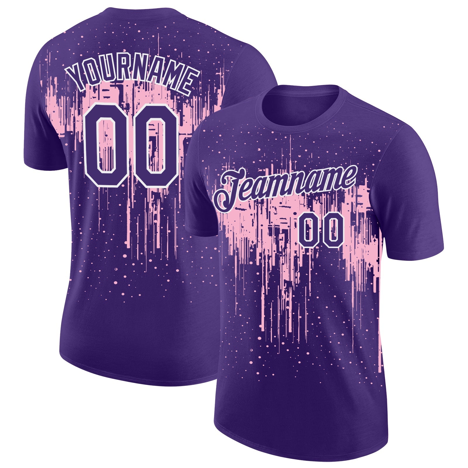 Custom Purple Light Pink-White Dripping Splatter Paint Performance T-Shirt - Main View