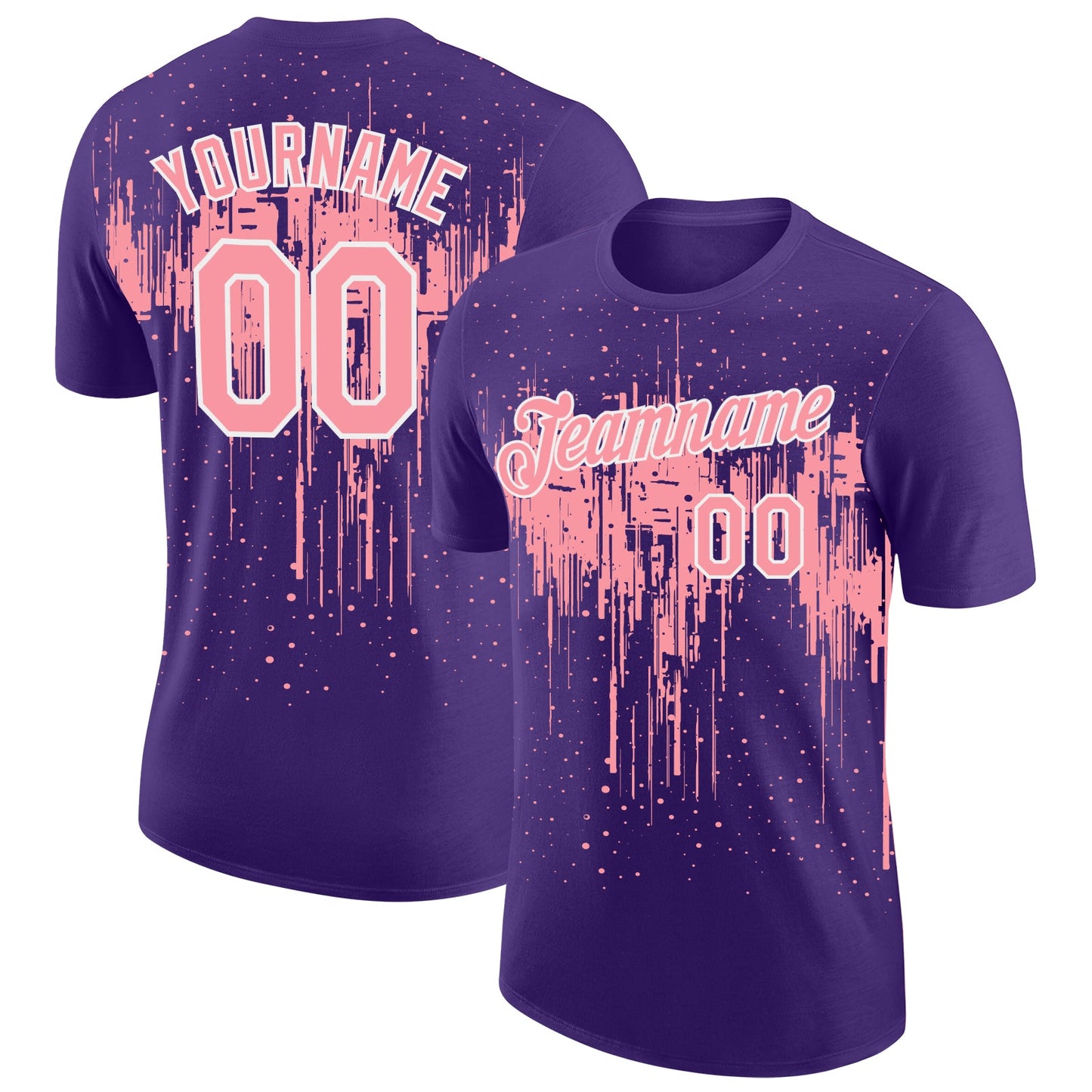 Custom Purple Medium Pink-White Dripping Splatter Paint Performance T-Shirt - Main View
