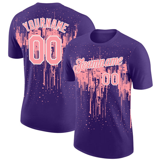 Custom Purple Medium Pink-White Dripping Splatter Paint Performance T-Shirt - Main View