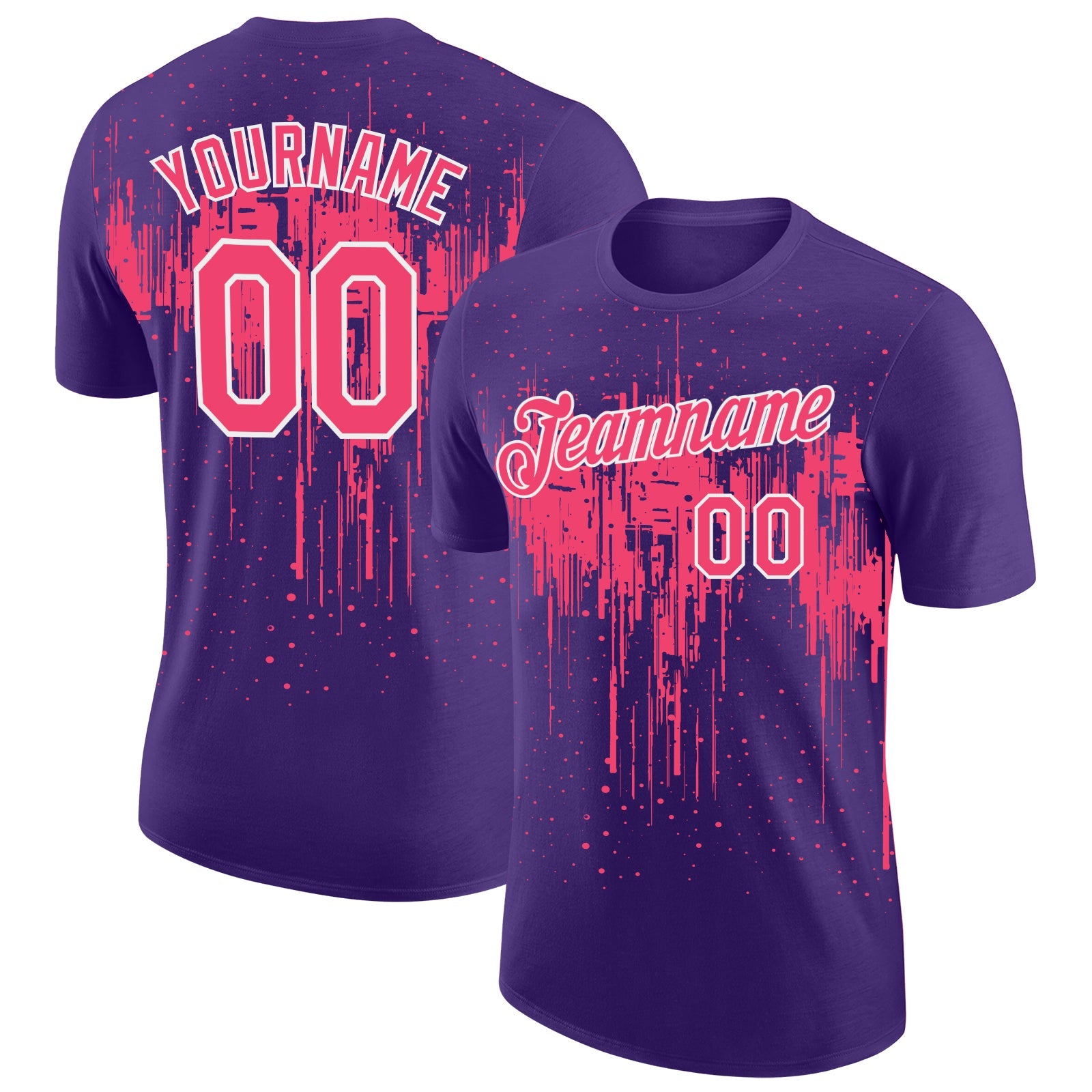 Custom Purple Neon Pink-White Dripping Splatter Paint Performance T-Shirt - Main View
