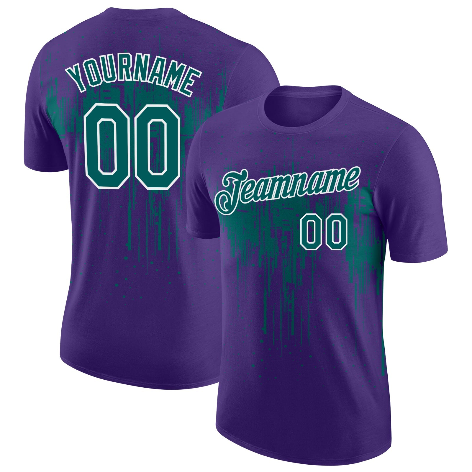 Custom Purple Teal-White Dripping Splatter Paint Performance T-Shirt - Main View