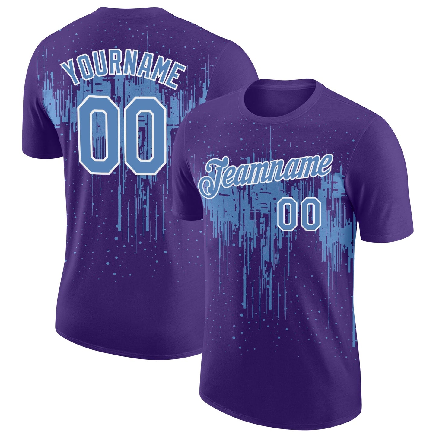 Custom Purple Light Blue-White Dripping Splatter Paint Performance T-Shirt - Main View