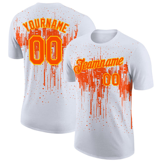 Custom White Orange-Yellow Dripping Splatter Paint Performance T-Shirt - Main View