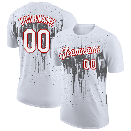 Custom White Steel Gray-Red Dripping Splatter Paint Performance T-Shirt - Main View