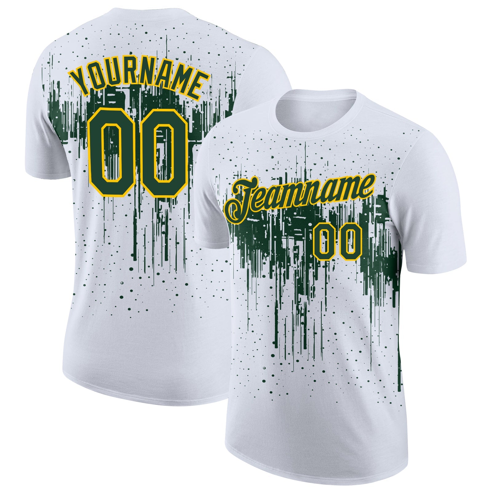 Custom White Green-Yellow Dripping Splatter Paint Performance T-Shirt - Main View