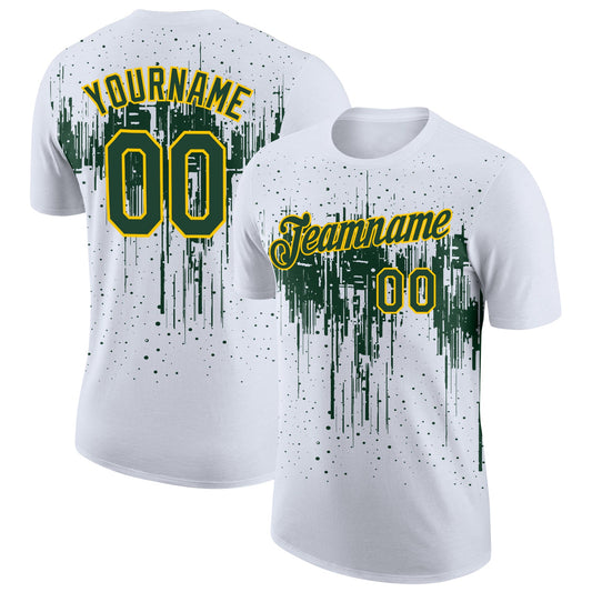 Custom White Green-Yellow Dripping Splatter Paint Performance T-Shirt - Main View