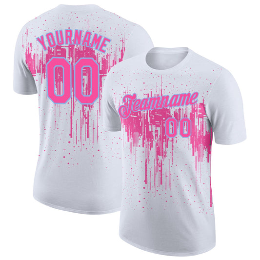 Custom White Pink-Light Blue Dripping Splatter Paint Performance T-Shirt - Main View