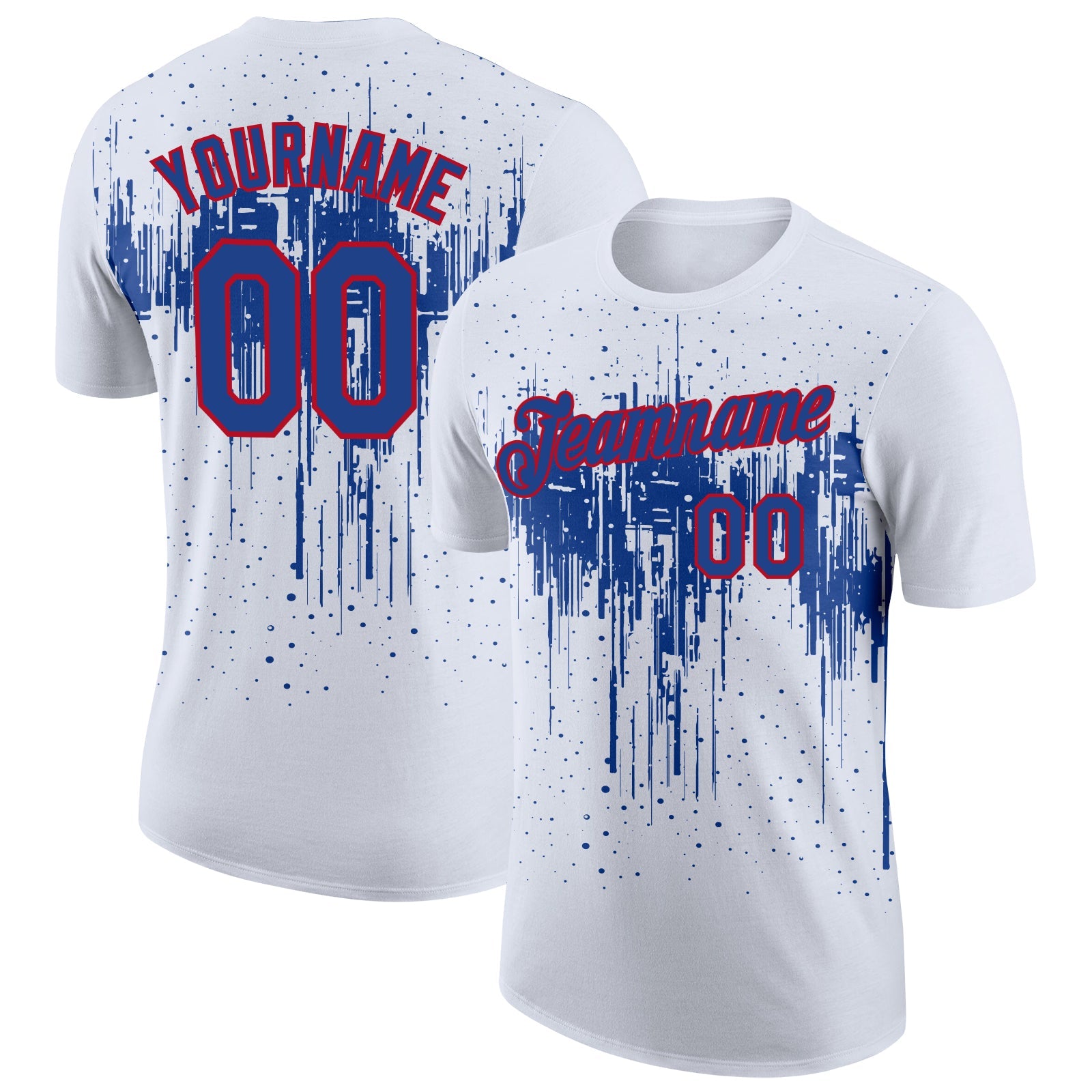 Custom White Royal-Red Dripping Splatter Paint Performance T-Shirt - Main View