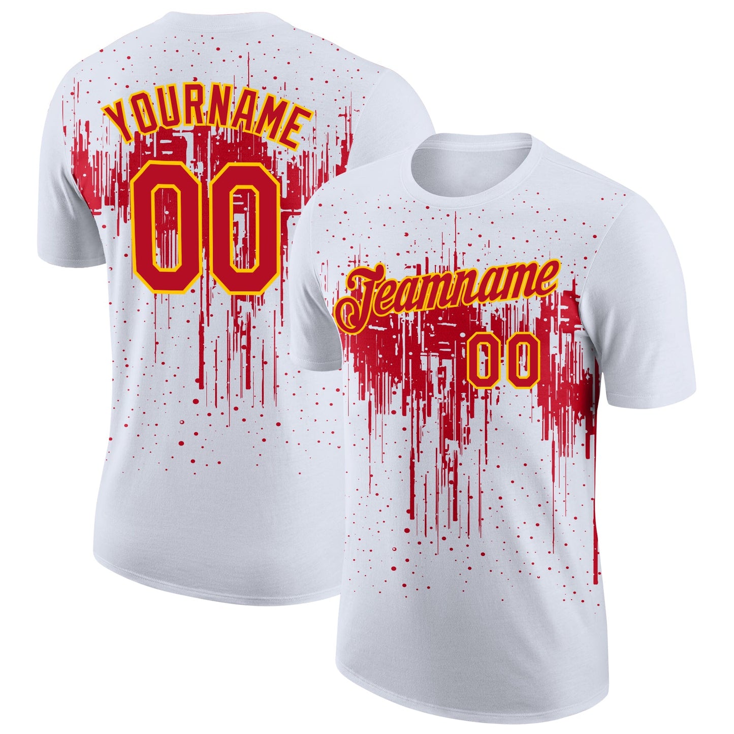 Custom White Red-Yellow Dripping Splatter Paint Performance T-Shirt - Main View