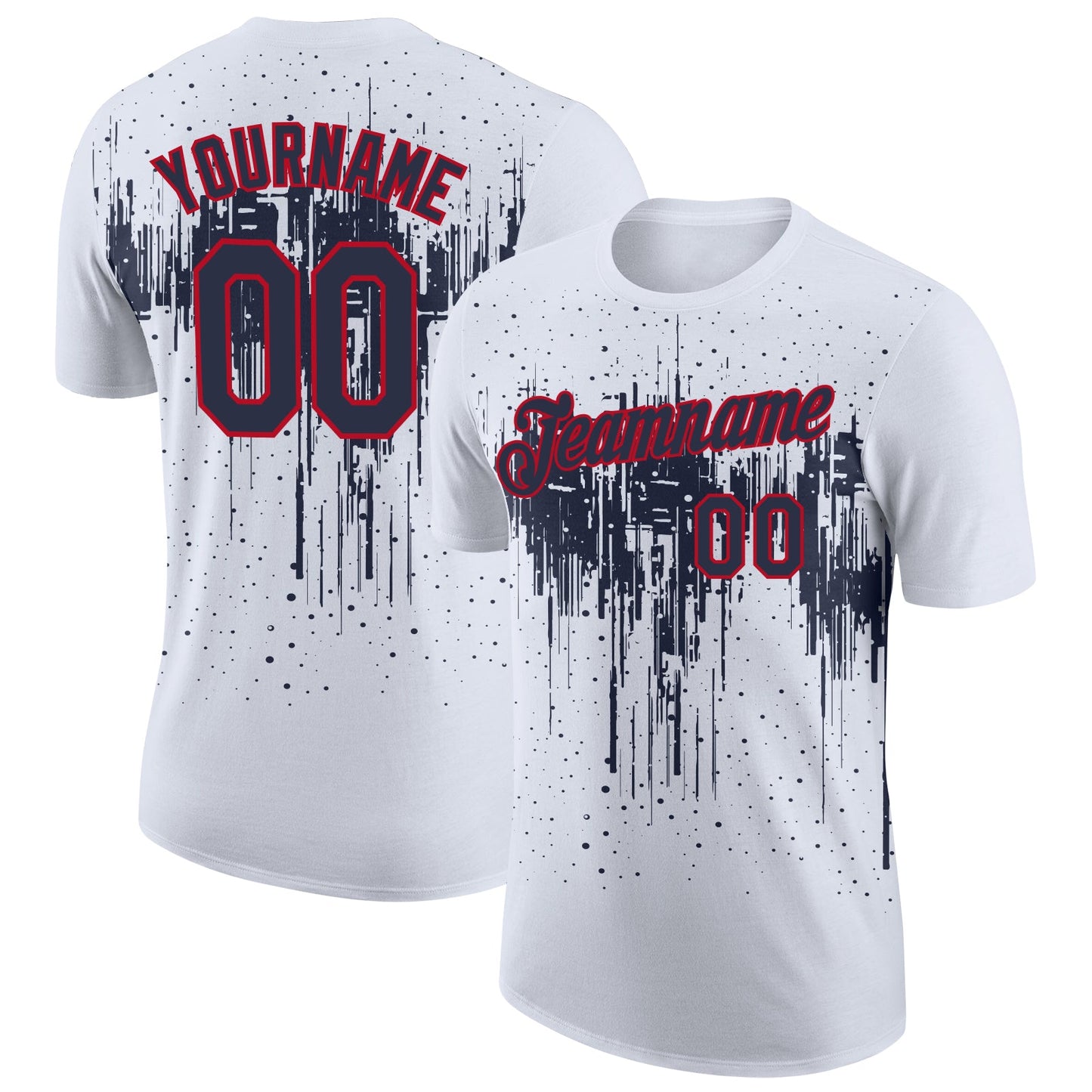 Custom White Navy-Red Dripping Splatter Paint Performance T-Shirt - Main View