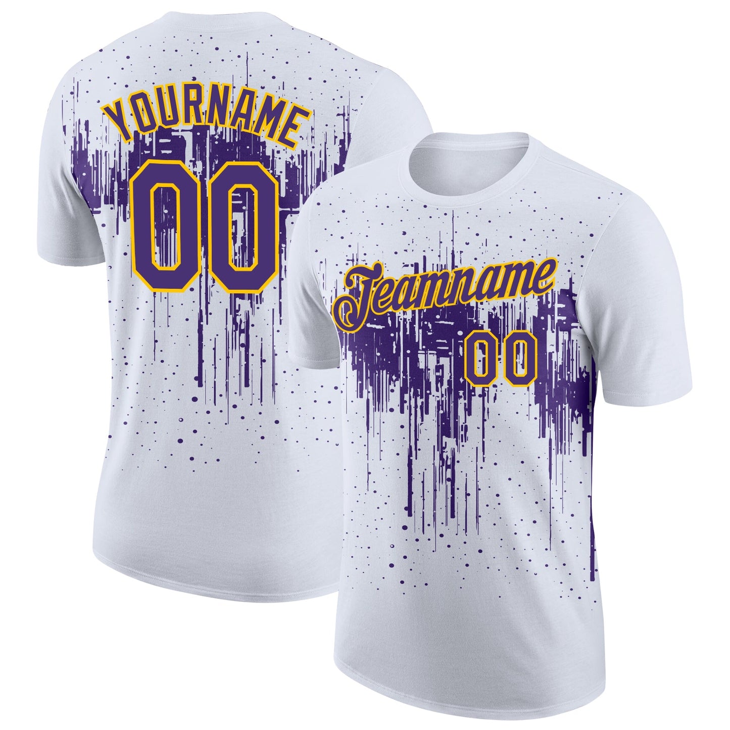 Custom White Purple-Yellow Dripping Splatter Paint Performance T-Shirt - Main View