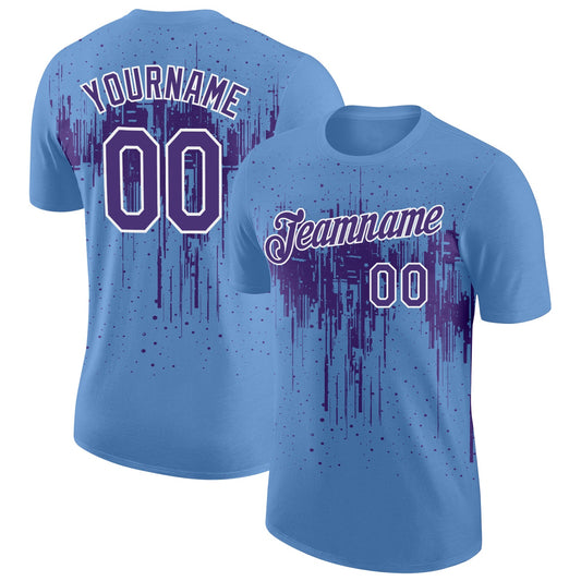 Custom Light Blue Purple-White Dripping Splatter Paint Performance T-Shirt - Main View