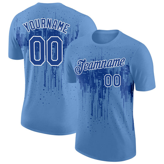 Custom Light Blue Royal-White Dripping Splatter Paint Performance T-Shirt - Main View