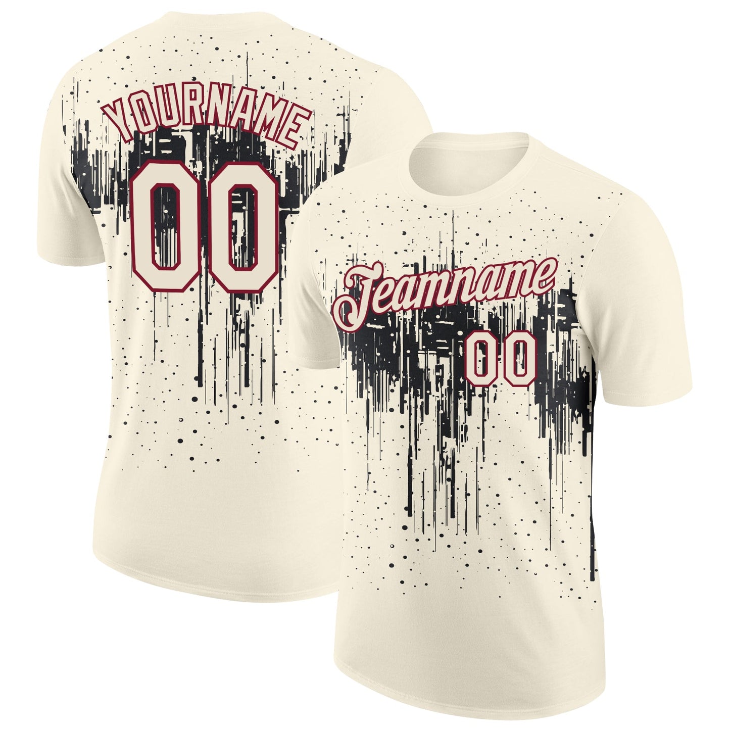 Custom Cream Black-Crimson Dripping Splatter Paint Performance T-Shirt - Main View