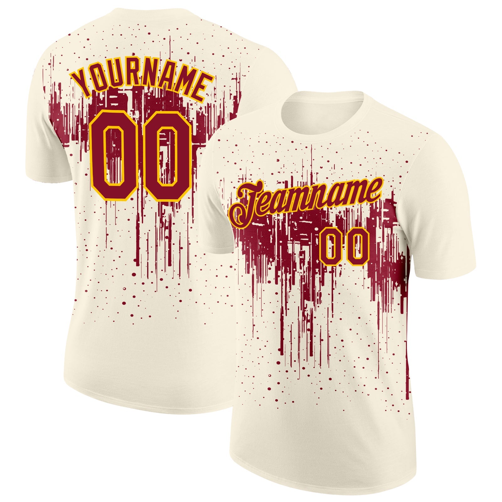 Custom Cream Crimson-Yellow Dripping Splatter Paint Performance T-Shirt - Main View