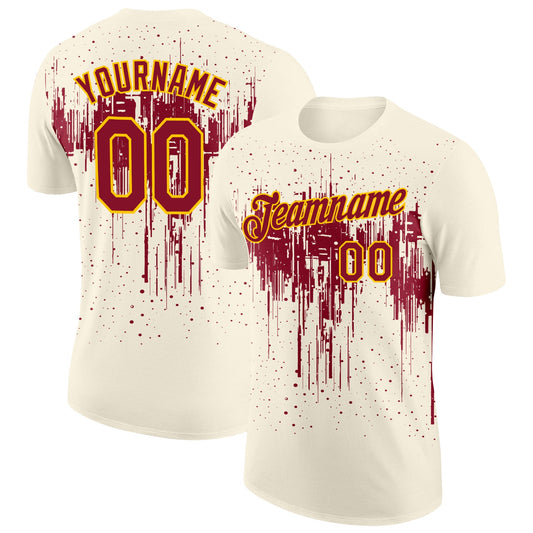 Custom Cream Crimson-Yellow Dripping Splatter Paint Performance T-Shirt - Main View