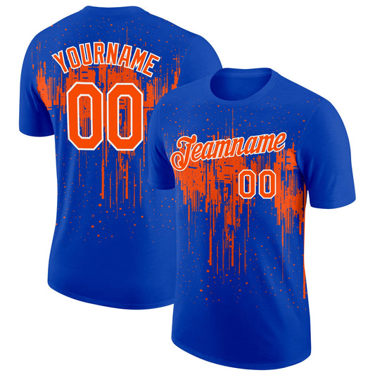 Custom Thunder Blue Orange-White Dripping Splatter Paint Performance T-Shirt - Main View