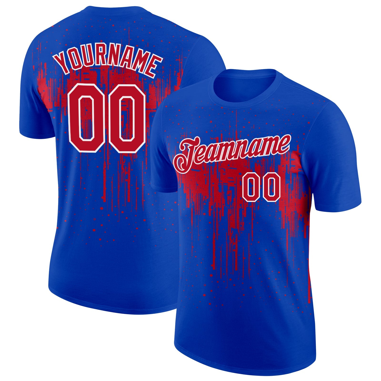 Custom Thunder Blue Red-White Dripping Splatter Paint Performance T-Shirt - Main View
