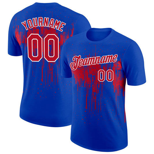 Custom Thunder Blue Red-White Dripping Splatter Paint Performance T-Shirt - Main View