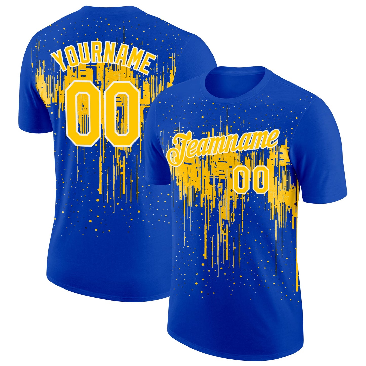 Custom Thunder Blue Yellow-White Dripping Splatter Paint Performance T-Shirt - Main View