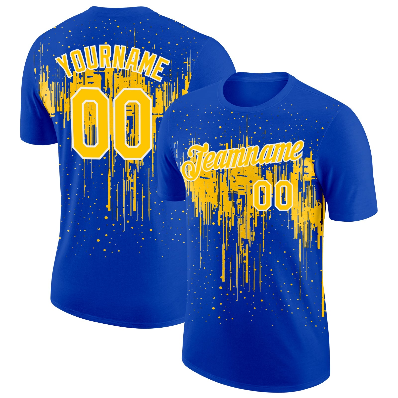 Custom Thunder Blue Yellow-White Dripping Splatter Paint Performance T-Shirt - Main View