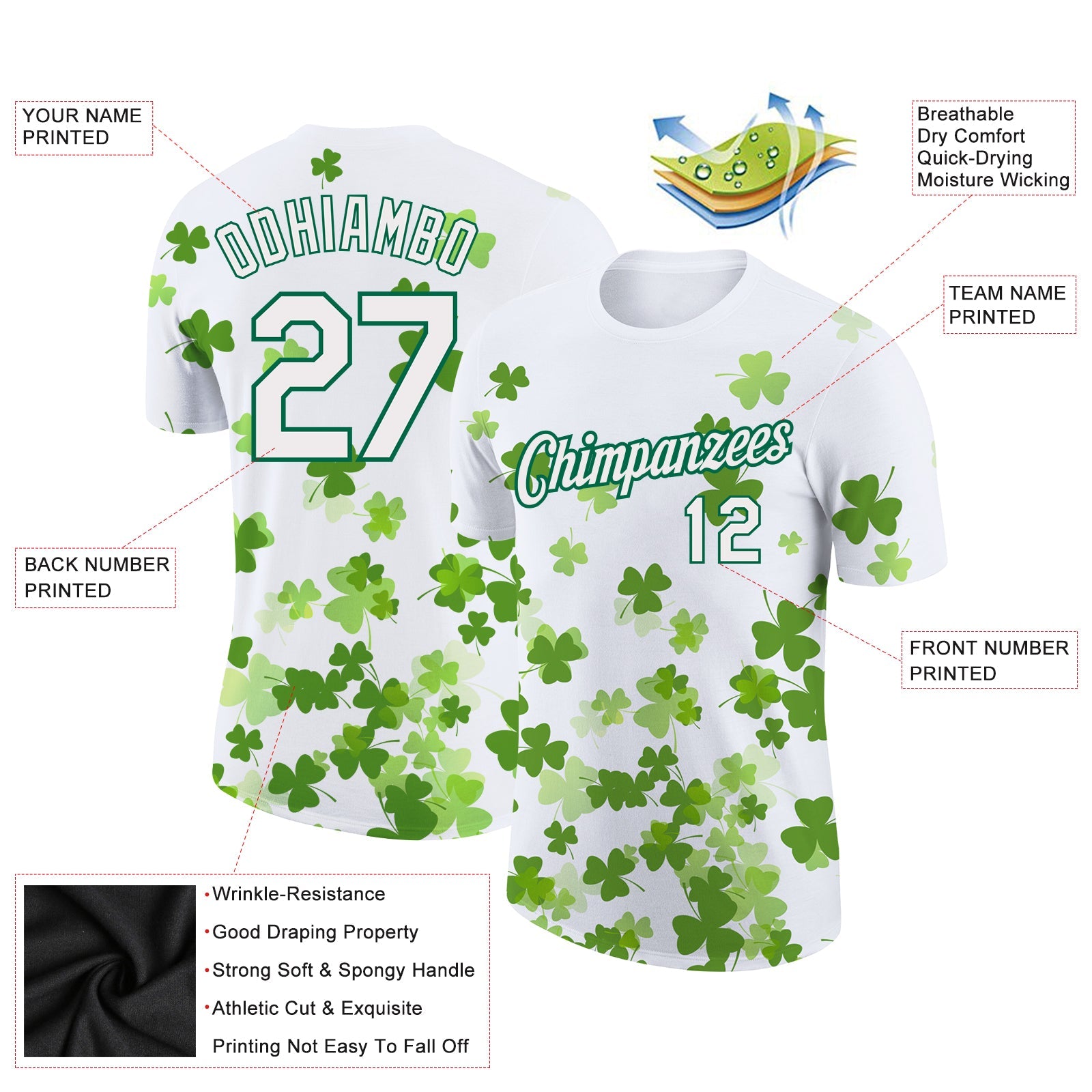 Custom White Kelly Green 3D Pattern Design St. Patrick's Day Performance T-Shirt view 2
