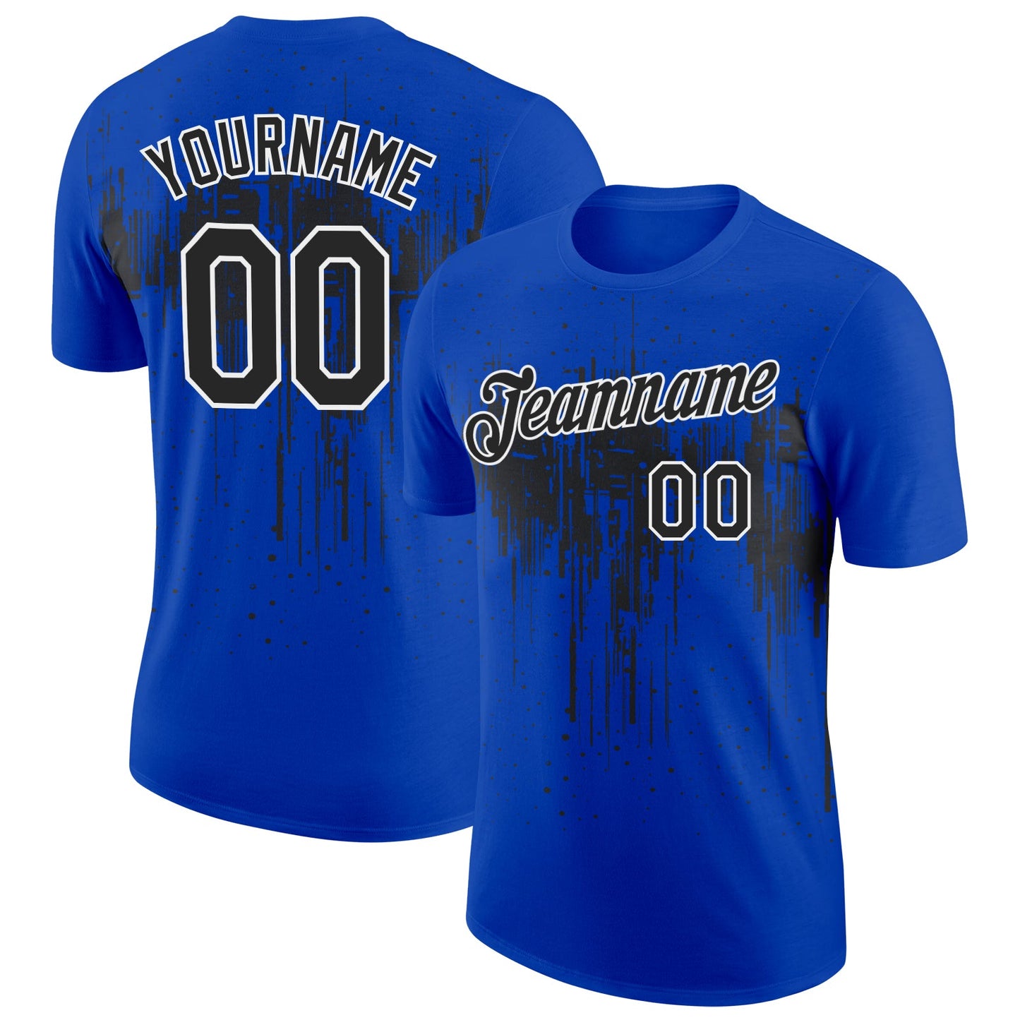 Custom Thunder Blue Black-White Dripping Splatter Paint Performance T-Shirt - Main View