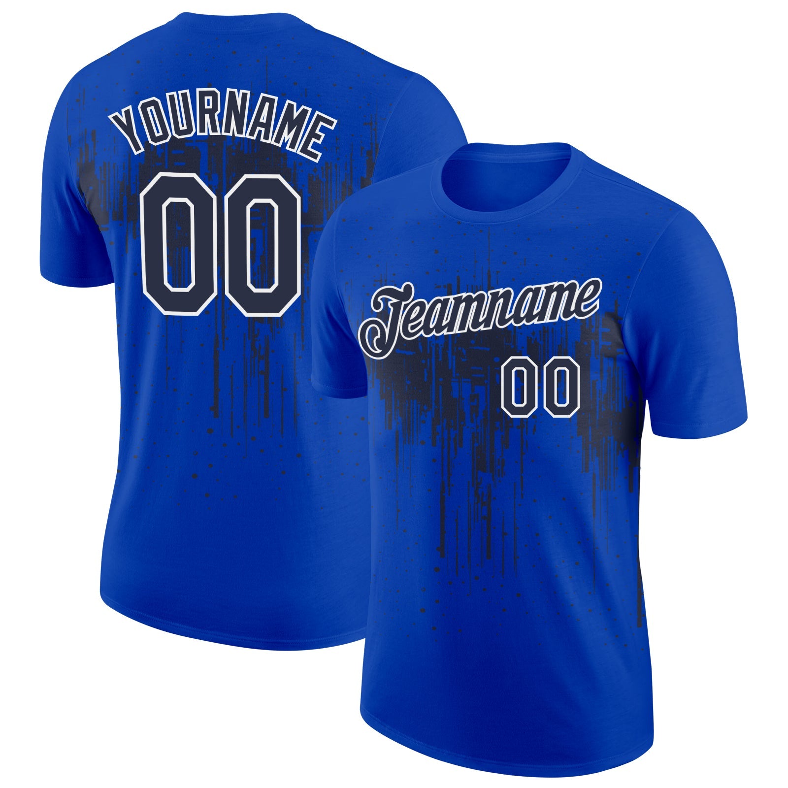Custom Thunder Blue Navy-White Dripping Splatter Paint Performance T-Shirt - Main View