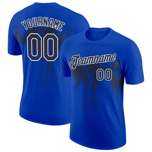 Custom Thunder Blue Navy-White Dripping Splatter Paint Performance T-Shirt - Main View