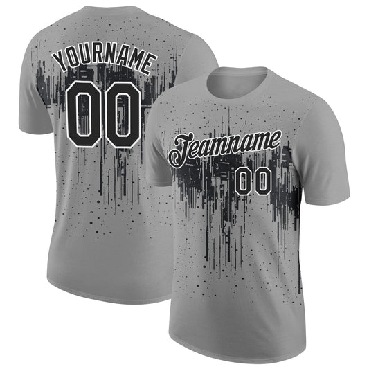 Custom Gray Black-White Dripping Splatter Paint Performance T-Shirt - Main View