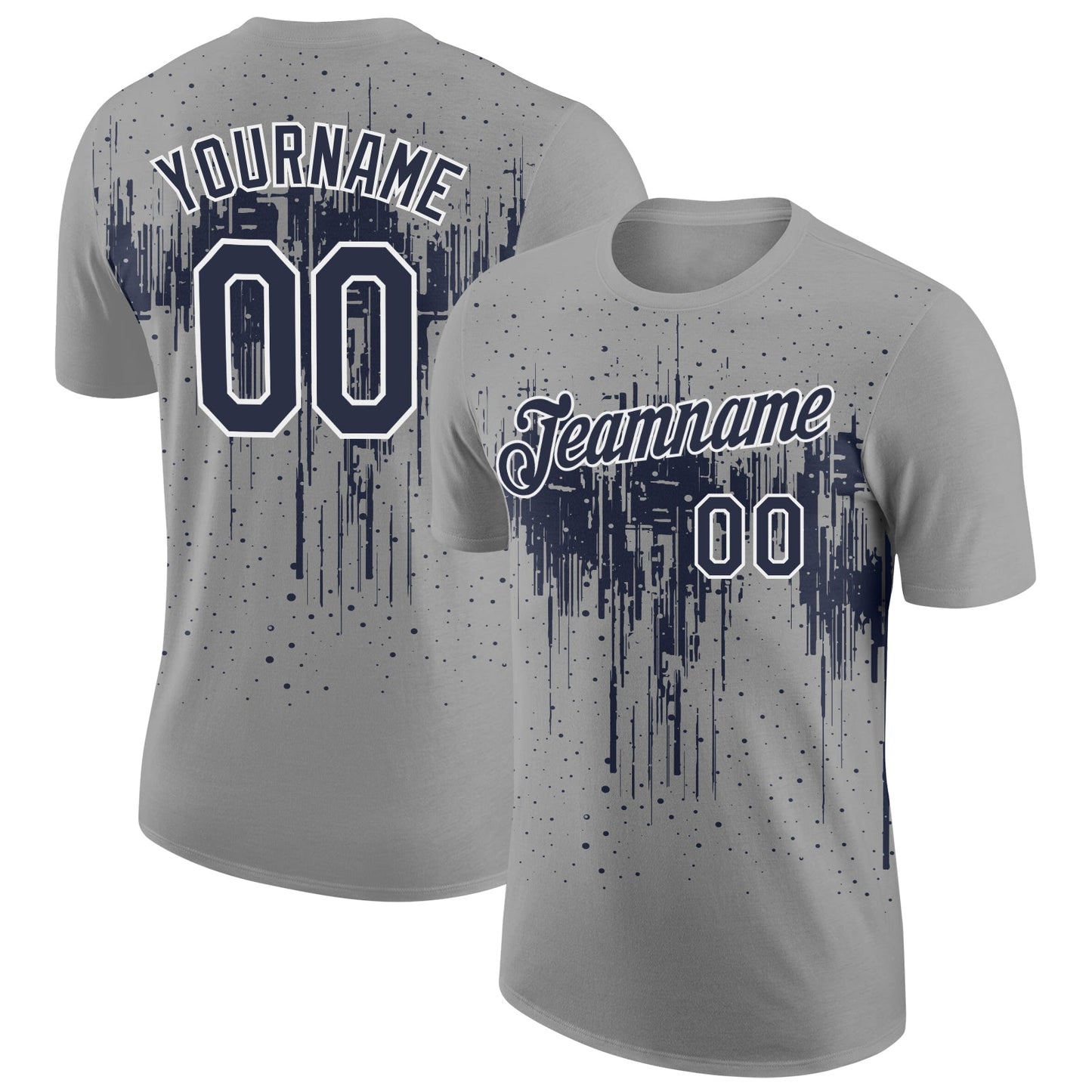Custom Gray Navy-White Dripping Splatter Paint Performance T-Shirt - Main View
