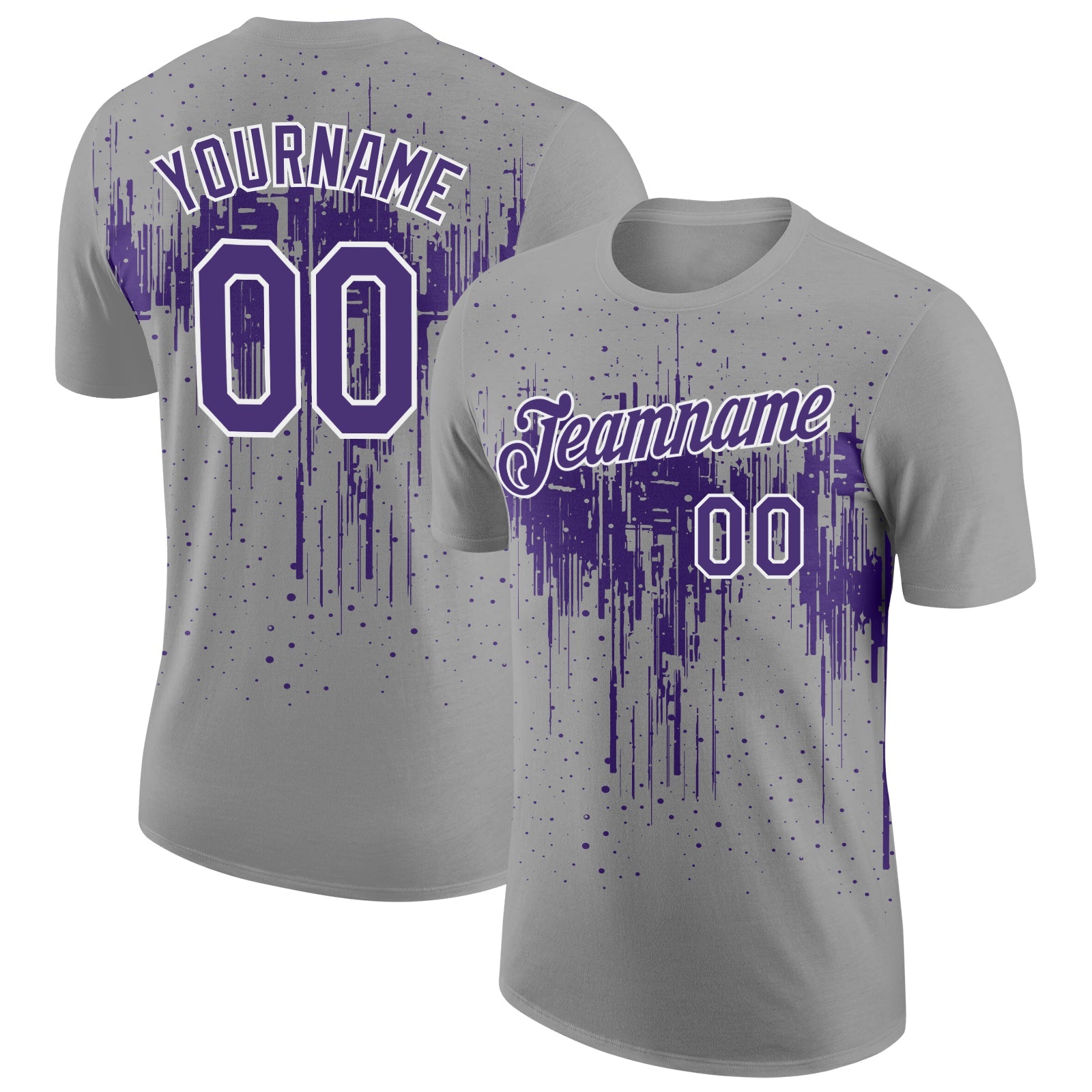 Custom Gray Purple-White Dripping Splatter Paint Performance T-Shirt - Main View