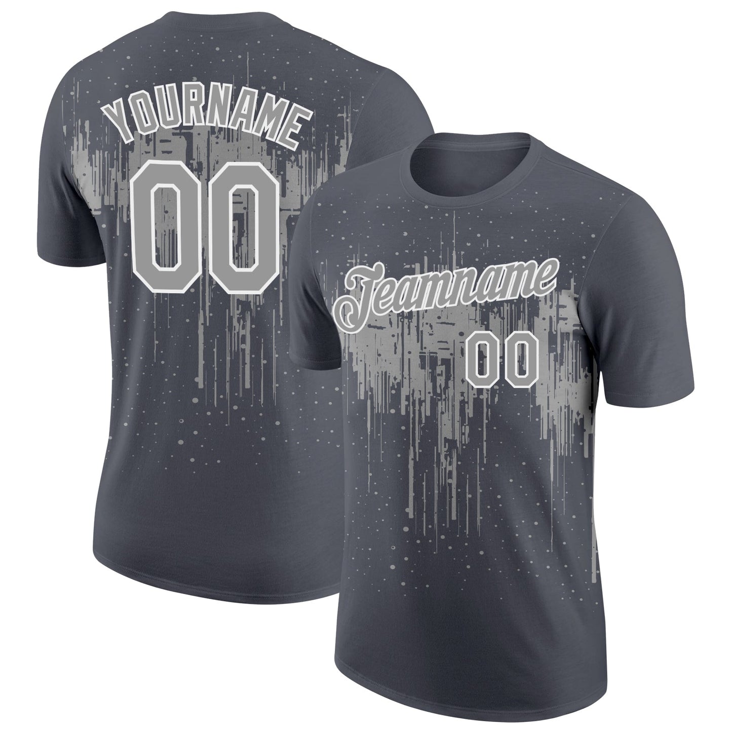 Custom Steel Gray Gray-White Dripping Splatter Paint Performance T-Shirt - Main View