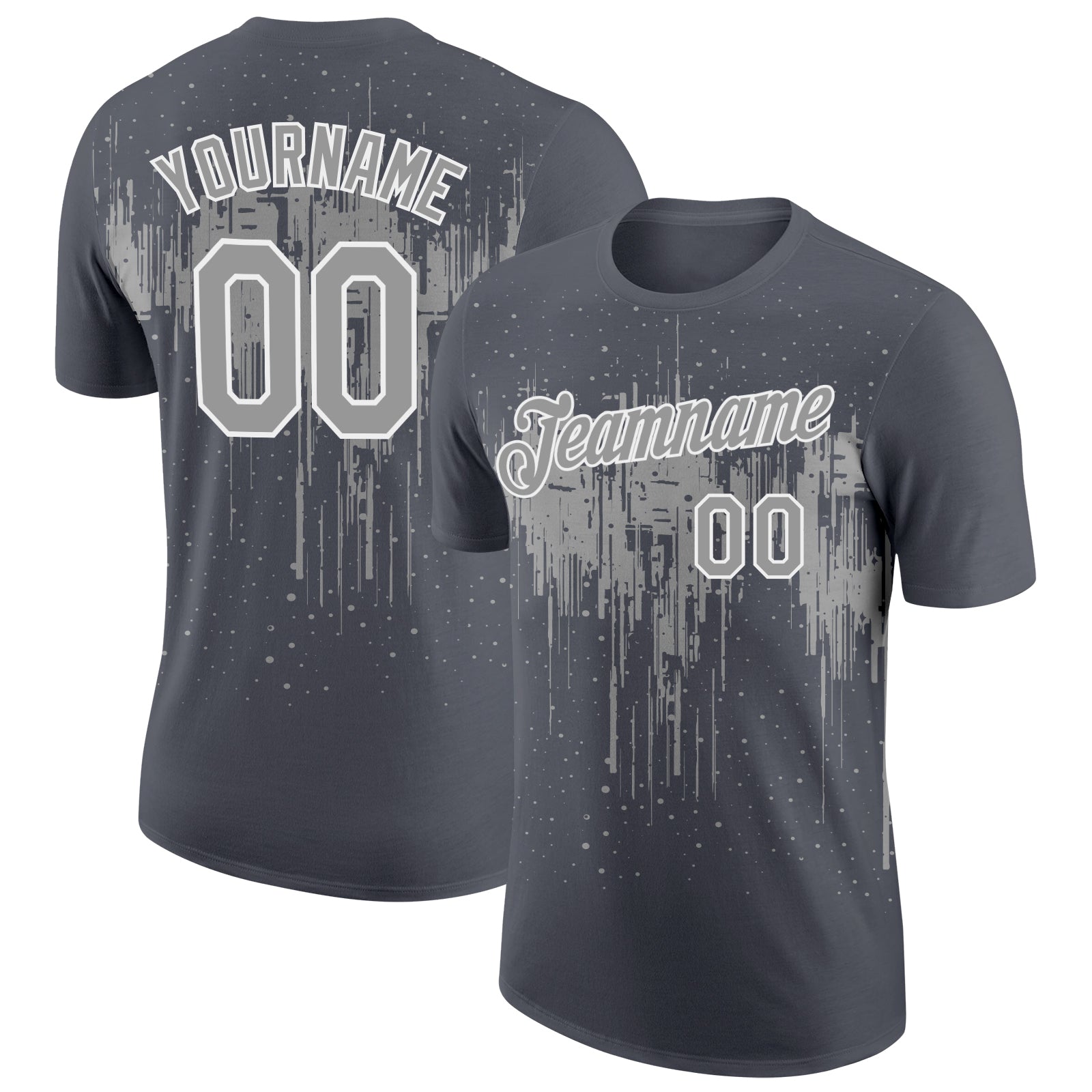 Custom Steel Gray Gray-White Dripping Splatter Paint Performance T-Shirt - Main View