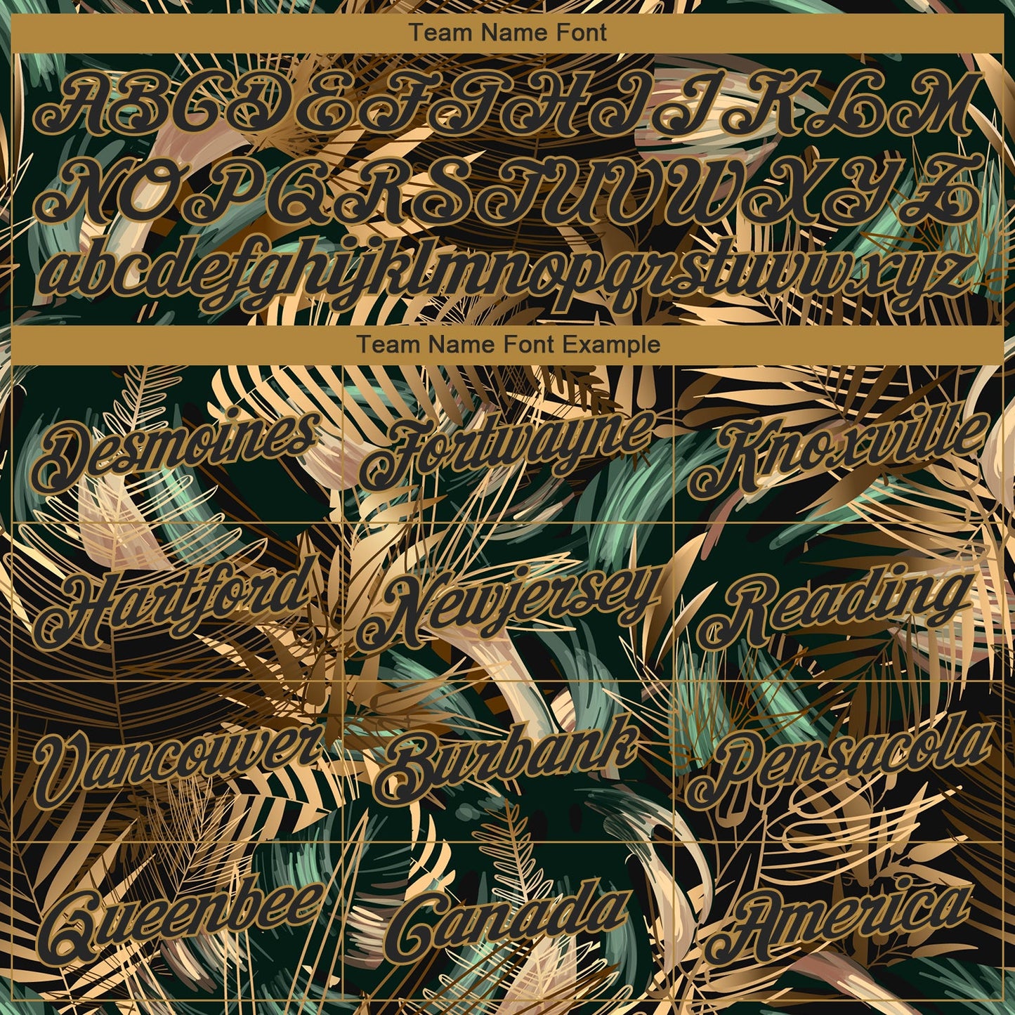 Custom Black Old Gold 3D Pattern Design Golden And Green Tropical Leaves In The Style Of Jungle And Hawaii Performance T-Shirt view 3