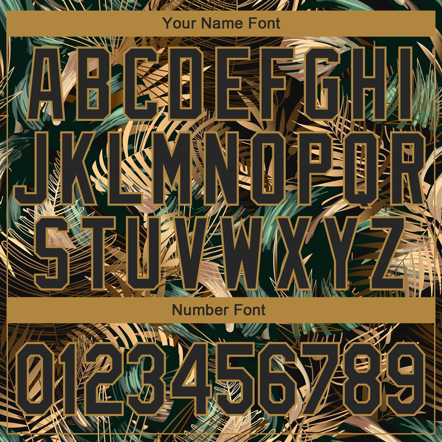 Custom Black Old Gold 3D Pattern Design Golden And Green Tropical Leaves In The Style Of Jungle And Hawaii Performance T-Shirt view 4