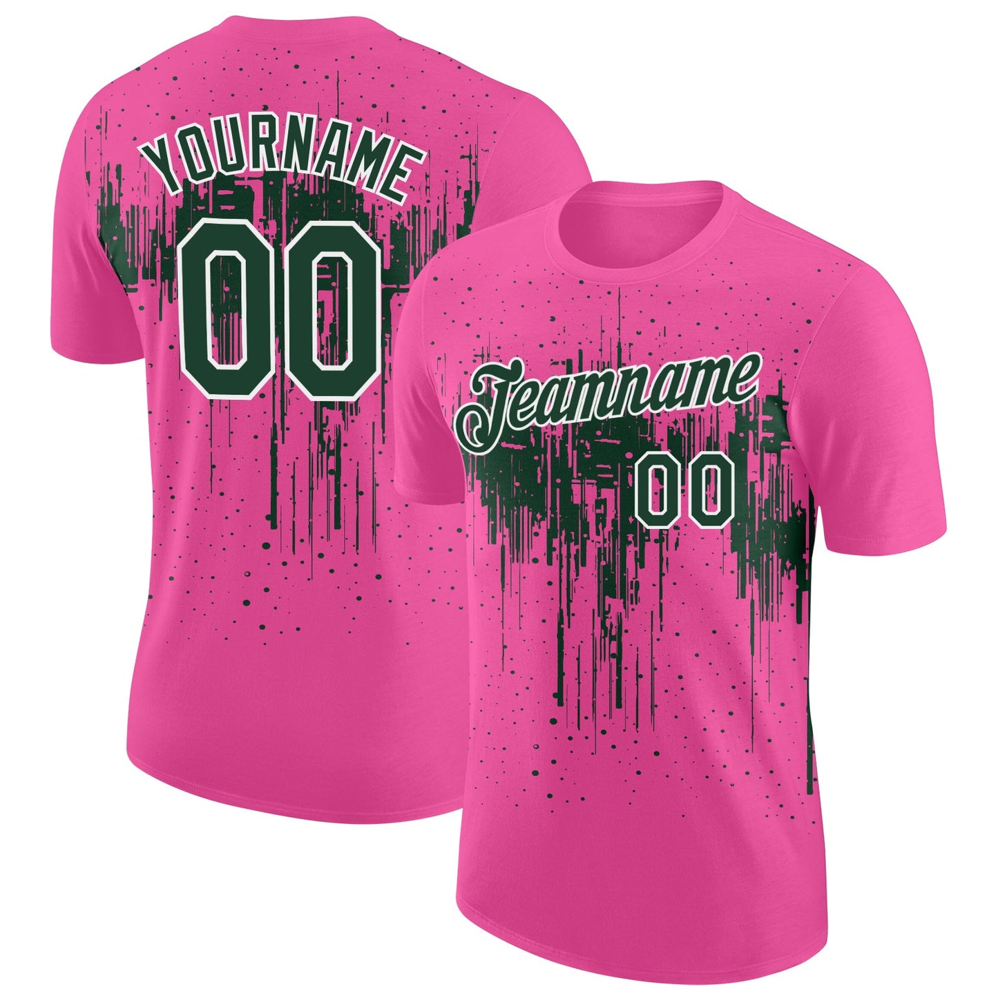 Custom Pink Green-White Dripping Splatter Paint Performance T-Shirt - Main View