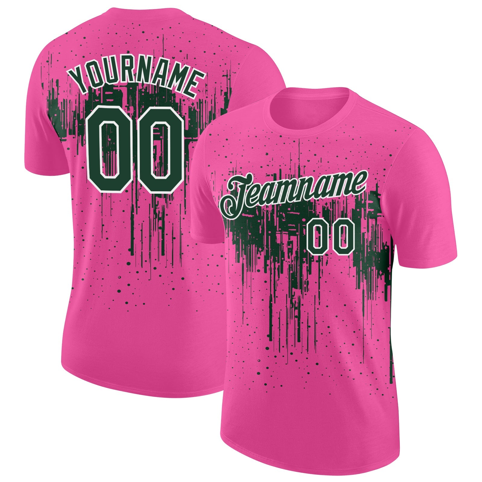 Custom Pink Green-White Dripping Splatter Paint Performance T-Shirt - Main View